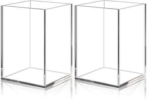Uquelic Acryl Stifthalter - Klarer Bleistifthalter Schreibtisch Organizer Make-Up Pinselhalter Stifttopf Organizer für Büro, Schule, Haushaltsbedarf (7,7 x 7,7 x 11 CM)