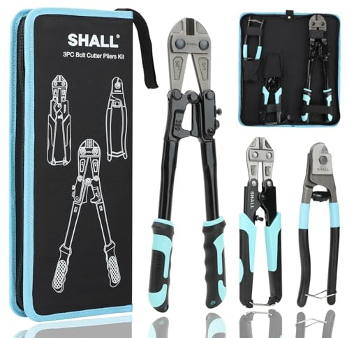 SHALL 3-teiliges Bolzenschneider-Set, 14 Hochleistungs-Bolzenschneider, 8 Drahtschneider, 8 Drahtseilschere, Sicherheitsschloss, effizienterer Hebel und verstellbare Öffnung, inklusive Tragetasche