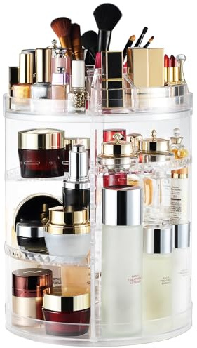 AMEITECH Make up Organizer, 360 Grad Drehende Justierbare Schmucksachen und Kosmetischer Ausstellungsstand, 8 Schichten Bilden Aufbewahrungsbehälter - Kristallklar