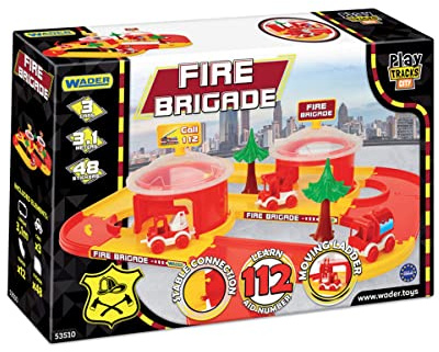 WADER Play Tracks City Feuerwehr, Spielset mit einfacher Montage, Straßensystem 3,1m, inkl. Feuerwachen, Fahrzeuge, Dekorationen und Aufkleber, ab 1 Jahren