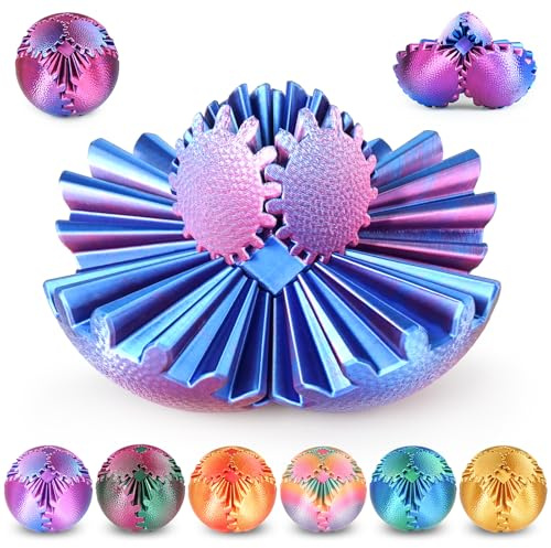 Gear Ball Fidget Spielzeug Steampunk Zahnrad Kugel Stressabbau Sensorisches Spielzeug autistische Kinder Erwachsene 3D Gedruckt Lustiges Geburtstagsgeschenk Weihnachten Ostern (Ombre Lila,6 cm)