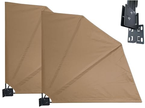 QUICK STAR 2 Stück Balkonfächer 115 x 115 cm Beige, Easy Mount Wandplatte, Balkon Sichtschutz Fächer Blickdicht, Windschutz Trennwand Wetterfest