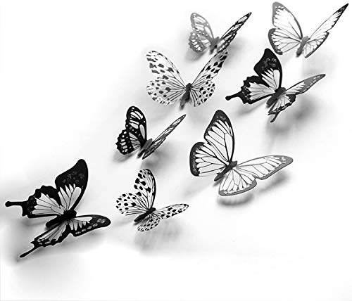 72 Stück 3D Schwarz und Weiß Kristall Schmetterling Wandaufkleber mit Aufkleber Kunst Selbstklebend Satin Papier Schmetterlinge Baby Schlafzimmer Haus DIY Dekor Aufkleber abnehmbar