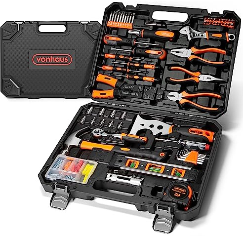 VonHaus Werkzeugset Haushalt, Ultimativer 120-Teiliger Werkzeugkoffer, Enthält Werkzeuge, LED-Taschenlampe, Sechskantschlüssel, 3m Maßband & Mehr mit Werkzeugkiste, DIY-Set- Perfekt für Anfänger