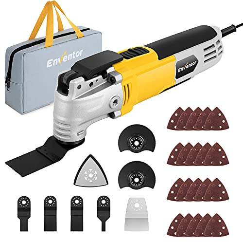 ENVENTOR Oszillationswerkzeug, 300W Multifunktionswerkzeug mit 28 Zubehör, 6 Variable Geschwindigkeit 15000-22000RPM, 3° Oszillationswinkel, zum Schneiden, Schnitzen, Bohren, Schleifen, Polieren