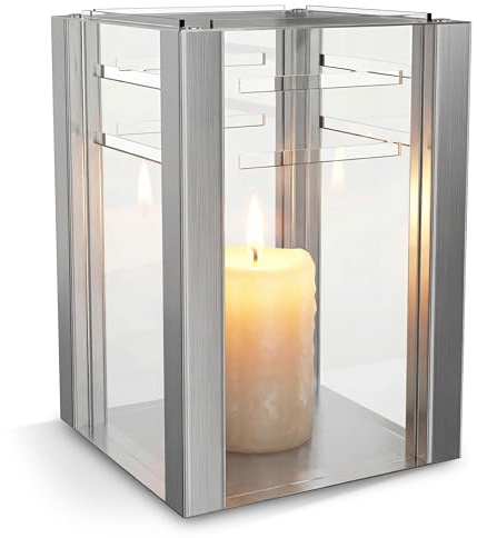FULATEC Windlicht aus Edelstahl & Aluminium mit austauschbaren Acrylglas-Scheiben – für Kerzen und LED-Kerzen im Innen- und geschützten Außenbereich