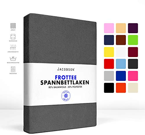 Jacobson Premium FROTTEE Spannbettlaken Spannbetttuch Bettlaken Baumwolle ca. 200g/m² (140x200cm - 160x200cm, Anthrazit)