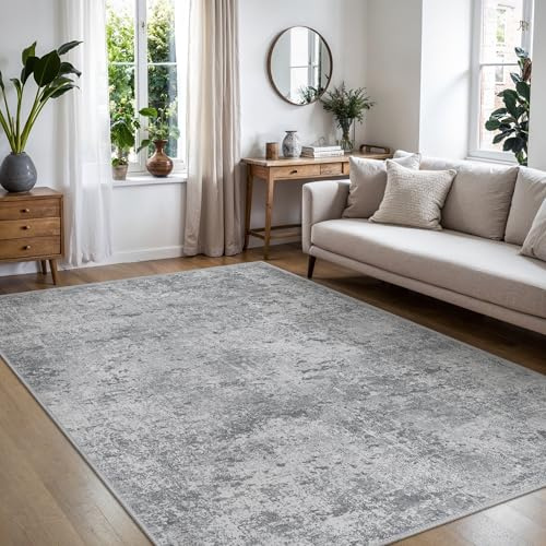 BEIMO Moderner Waschbarer Teppich Wohnzimmer, Grau, 120x170 cm | Abstrakt Design, Großer Weicher Kurzflor Carpet, Rutschfest, Für Küche und Bettvorleger Schlafzimmer, Pflegeleicht