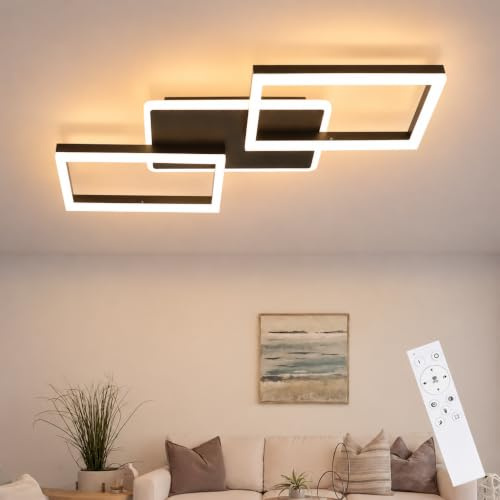 ZMH LED Deckenleuchte Wohnzimmer dimmbar 54cm Deckenlampe Schlafzimmer 48W | Wohnzimmerlampe Schwarz modern Schlafzimmerlampe decke Küchenlampe mit Fernbedienung aus Metall für Küche Esszimmer Büro