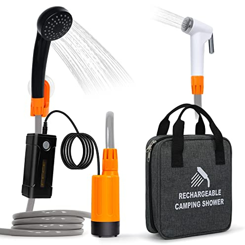 Koopsmate tragbare Campingdusche,LED-Licht,abnehmbare Batterie Camping Duschpumpe, tragbarer Outdoor Duschkopf, Wasserpumpe aus Eimer in stabilen und milden Duschkopf, verwendet für Camping und Reisen