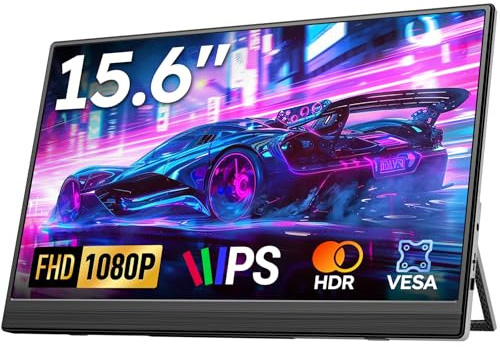 Tragbarer Monitor 15,6'' FHD 1080P IPS Portable Monitor mit Kickstand | Ultradünnes 60Hz Zweitbildschirm, USB-C/mini HDMI Anschluss, VESA-Befestigung und Lautsprechern für Laptop/PC/Mac