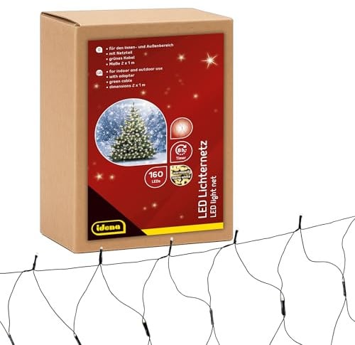 Idena LED Lichternetz Außen & Innen, 160 LEDs in Warmweiß | Ca. 2 x 1 m, mit 8-Stunden-Timer & Transformator, für Party, Weihnachten & Hochzeit, 31899