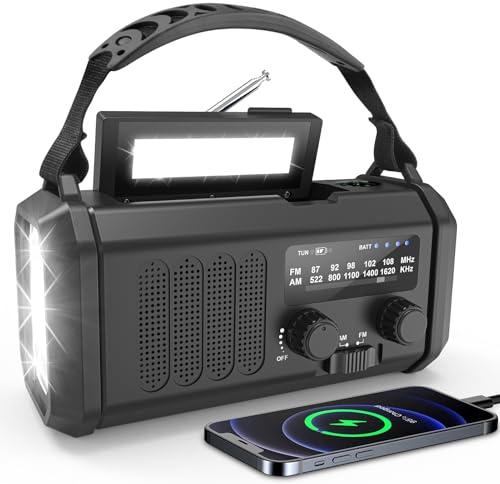 20000mAh Solar Radio, Tragbar Kurbelradio AM/FM Notfallradio mit 20000mAh Wiederaufladbar Powerbank, 3 Modi LED Taschenlampe, SOS Alarm,USB-C Handyladung für Camping Ourdoor,Notfälle&Blackout,Schwarz