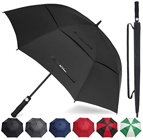 ACEIken Regenschirm Groß XL - Sturmfest, Automatisch Öffnend, mit Doppeldach Belüftung, Schwarz - Hochwertiger Stockschirm für Damen und Herren, Ideal als Golfschirm