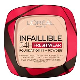 L'Oréal Paris Wasserfestes Puder Make-up mit hoher Deckkraft, Deckendes Kompaktpuder mit mattem Finish und 24h Halt, Infaillible 24H Fresh Wear Foundation Powder, Nr. 180 Rose Sand, 1 x 9 g