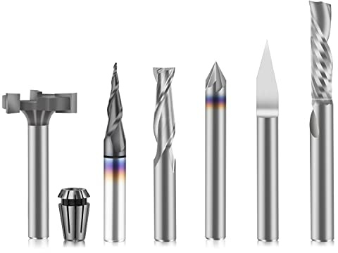 FoxAlien 1/4 Zoll Schaft CNC Fräser Essentials Kit | inklusive 1/4 Zoll ER11 Spannzange, V-Fräser, Schaftfräser, Fasenfräser für Holz, MDF, Harz Schnitzen und Schilderherstellung