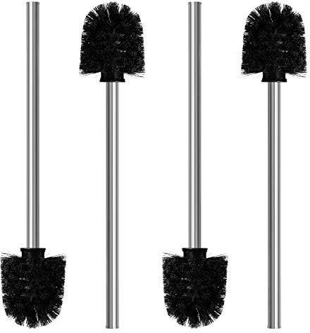 Nirox 4er Set Klobürsten Schwarz - WC Bürsten mit 8 cm Durchmesser - Toilettenbürste mit Edelstahlstiel - Klobesen in elegantem und edlem Design - Abnehmbare Bürstenköpfe