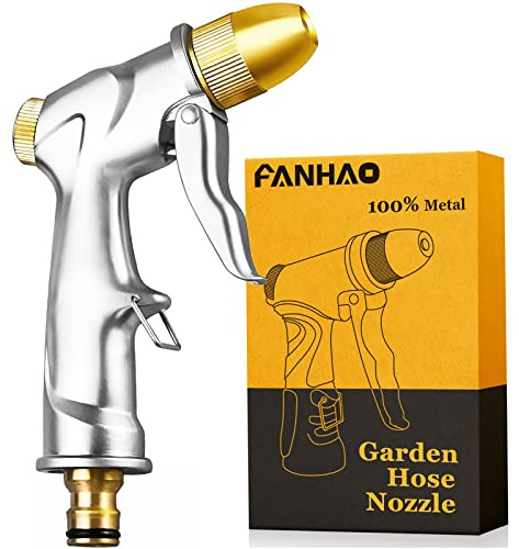 FANHAO Aufgerüstete Gartenbrause 100% Metall, Verstellbarer Wasserfluss | Hochdruckpistole Gartenschlauch, Arbeitssparendes & Auslaufsicher, Gartenschlauch Spritze für Garten, Auto, Terrasse, Gehweg