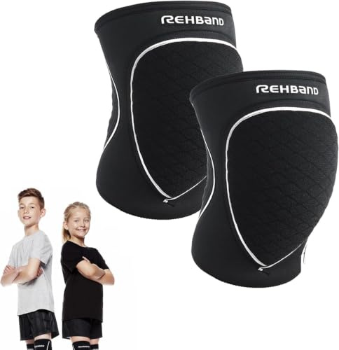Rehband Knieschoner für Kinder, geeignet für Volleyball und Handball, bequem, hoher Schutz, Schwarz, Größe L, 1 Paar (für beide Knie)