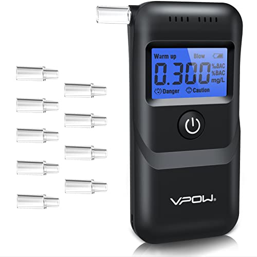 VPOW Alkoholtester, Professioneller Alkoholtester mit digitaler Blauer LCD-Anzeige, Atemalkoholtester mit Gradgenauigkeit für den privaten professionellen Gebrauch zu Hause - Dunkles Schwarz
