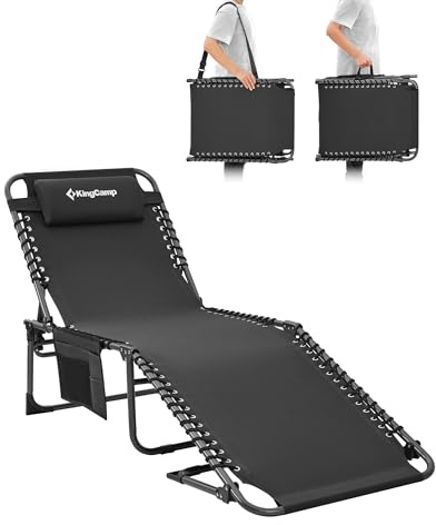 KingCamp Sonnenliege Klappbar 5-Verstellbarer Rückenlehne Gartenliege klappbar Liegestuhl Strandliege Campingliege Klappbett mit Kopfkissen für Strand Garten Terrasse Pool Camping Outdoor Indoor