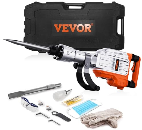 VEVOR Hochleistungs-Betonbrecher Abbruchhammer 3500 W, 60 J Schlagkraft Elektroabbruchhammer, Bohrhammer Betonhammer Stemmhammer 1900 BPM, inkl. Spitzmeißel, Flachmeißel, für Schiefer, Beton usw.