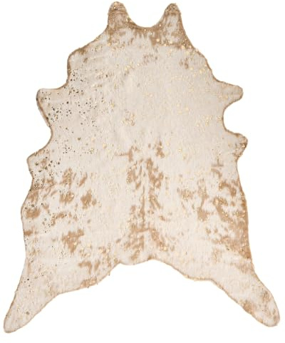 Beliani Kunstfell Teppich Beige mit Goldenen Akzenten 150 x 200 cm Webpelz Kuh Fellform Pelzimitat Bettvorleger Überwurf für Sofa Sessel Stühle