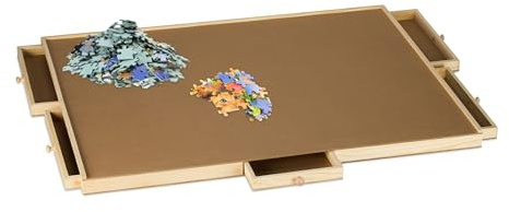Relaxdays Puzzlebrett, 6 ausziehbare Schubladen, Puzzle bis 1500 Teile, Ebene Arbeitsoberfläche, Holz Puzzletisch, Natur