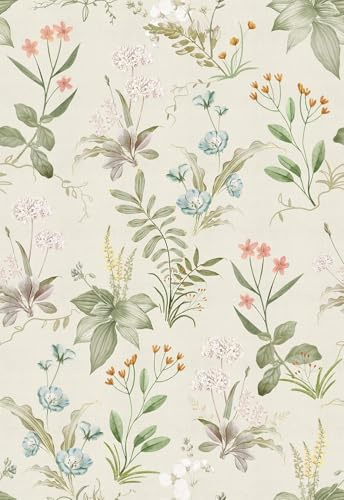 Murgall Selbstklebende Blumen Tapete 44x300CM Vintage Tapete Graue Blumentapete Bauernhaus Botanisch Wasserdicht Vinyl Wandpapier Klebefolie für Mieter freundlich