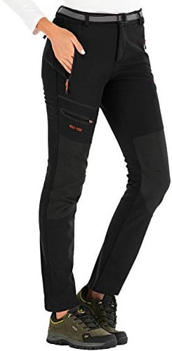 DAFENP Damen Wanderhose Skihose Wasserdicht Softshellhose Winddicht Winter Warm Gefüttert Outdoorhose Snowboardhose Trekkinghose KZ1635W-Black-2XL