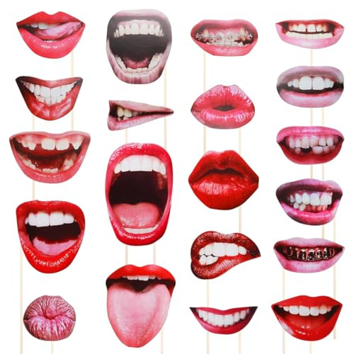EAVUYIS 20 Stück Foto Requisiten Lustige Lippen Mund Foto Booth Props, DIY Fotorequisiten Set für Party, Hochzeit, Geburtstag, Karneval, Weihnachten, Halloween
