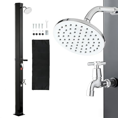 VEVOR Solardusche 40 L, Gartendusche 2290 mm, Außendusche, mit Hand-& Fußarmatur, Warm- & Kaltwasserregulierung, Pooldusche max. 60 °C, Campingdusche für Garten, Poolbereich, Strandpool, Schwarz