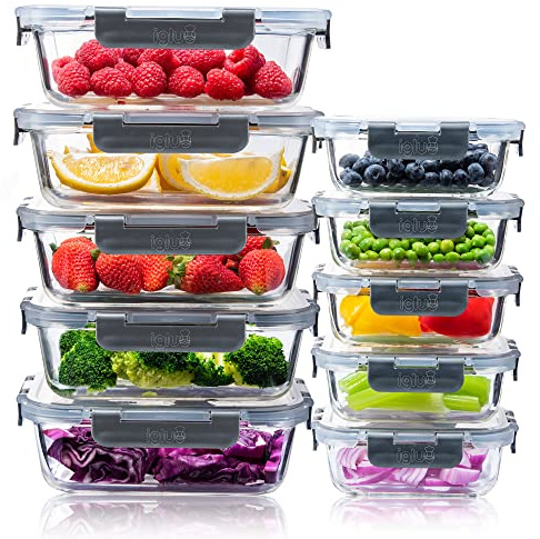 Igluu Meal Prep Glas-Frischhaltedosen mit BPA-freiem Deckel (10er-Pack) – mikrowellen-, ofen-, gefrier-, spülmaschinengeeignet, auslaufsicher – 370 & 1050 ml – robustes Borosilikatglas