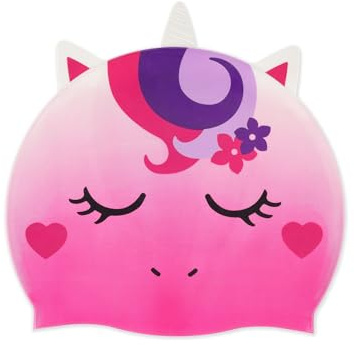 Legami – Badekappe für Mädchen, Kinder von 4 bis 10 Jahren, leicht zu tragen, aus Silikon, Swimming Cap, sehr guter Halt, rosa Einhorn