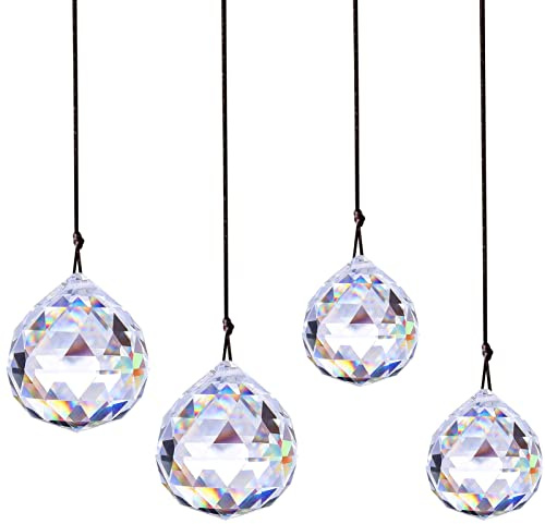 4 Stück 40/30 mm Kristall Sonnenfänger, Deko Anhänge, Regenbogen, Fenster,Fensterdekoration,Glas Anhänger Kristallkugel für Garten Dekoration/Zuhause
