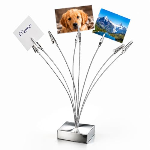 TOPBATHY Fotohalter mit Klammern, Memo Clip Holder mit 8 Clips, Tischkartenhalter für Hochzeit & Party, Metall Notizhalter Kartenhalter Tischdeko für Fotos, Bilder, Büro und Zuhause