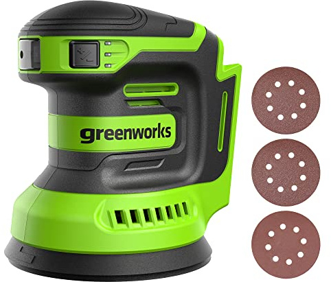 Greenworks 24V Lithium-Ionen Akku Exzenterschleifer | 20% mehr Leistung, 35% mehr Laufzeit, Staubabsaugebeutel inkl. 2Ah Akku & Ladegerät