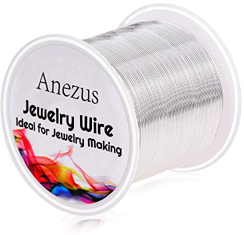 Schmuckdraht für Schmuckherstellung, Anezus Basteldraht, anlaufgeschützt, Kupfer, Perlendraht für Schmuckherstellung und Handwerk (0.6mm, Silver)