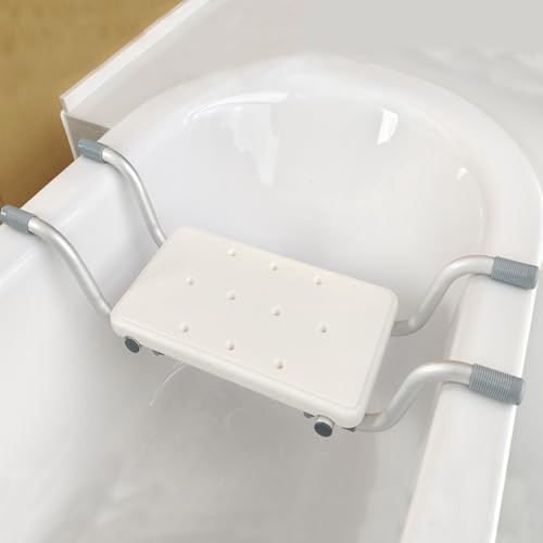 Badewannensitz Senioren Duschsitz Duschbank für Badewanne, Ausziehbare 72-82cm Badewannenbretter Tragfähigkeit 136 kg Wannensitz, Aluminium, Rutschhemmend Duschsitz, Weiß