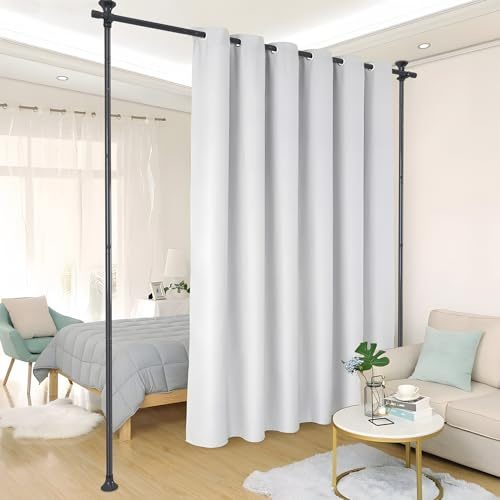 DAKEPOLE Raumteiler Paraventgestell Gardinenstange,178 cm x 317 cm Flexibel Verstellbarer Paravent ohne Vorhang, Ohne Bohren Raumtrenner, Sichtschutz für Wohnzimmer, Schlafzimmer oder Büro, Schwarz