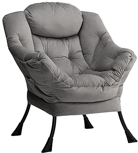 HollyHOME Ohrensessel Sessel Wohnzimmer & Schlafzimmer Samt Relaxsessel Lesesessel Armlehnensessel Lounge Sessels, Dunkelgrau