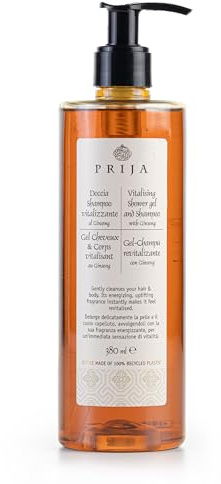 Prija Vitalisierendes Duschgel und Shampoo mit Ginseng-Extrakt, Feuchtigkeitsspendendes und belebendes Körper- und Haarwaschgel mit Pumpspender, Luxuriöses Duschgel 380ml