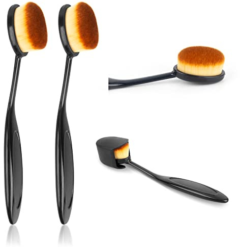 RUCUDIM Make Up Pinsel, Liquid Makeup Brush, Foundation Brush, Contouring Pinsel, Oval Brush Premium Quality zum Verblenden und Konturieren für Flüssigkeit oder Puder, mit Deckel(Schwarz)