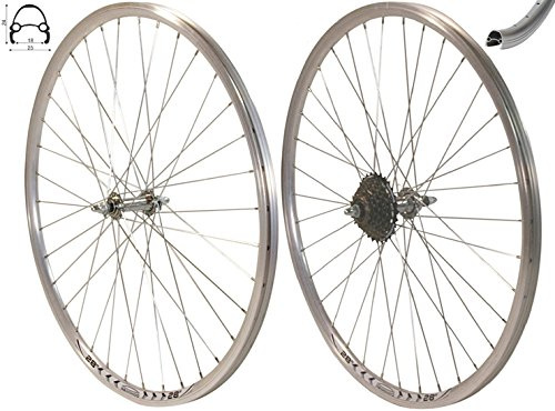 Redondo 28 Zoll Laufrad Set Hinterrad Vorderrad 28" V-Profil Hohlkammer Felge Silber + 7-Fach Kranz