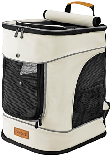 CADOCA® Haustierrucksack bis 12 kg verstellbare Gurte faltbar Kurzleine Haustier Tragetasche Hunderucksack Katzenrucksack Katze Hund Rucksack Beige
