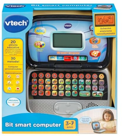 Bit Smart Computer Schwarz – interaktiver Lerncomputer für Kinder von 3 – 7 Jahren, 20 Aktivitäten, 30 Melodien, integrierte Maus, Display mit Hintergrundbeleuchtung, italienische Sprache, Batterien
