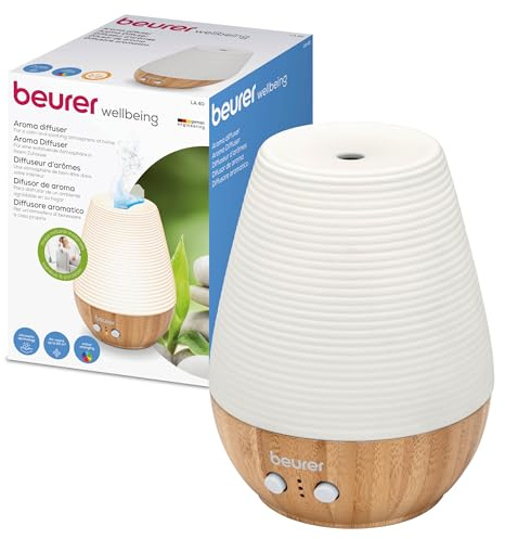 Beurer LA 40 Aroma Diffuser, Duft-Vernebler mit Ultraschall-Zerstäubung, mit Wellnesslicht und Farbwechsel, aus Holz und Porzellan, für Räume bis 20m2