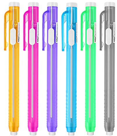 Cobee 6 Versenkbare Radiergummi in Stiftform, Mäppchen (B) | für Kinder, Schüler, Lehrer, Künstler, Zum Malen, Schreiben in Schule und Zuhause