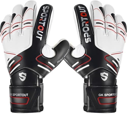 Sportout Torwarthandschuhe Kinder und Herren mit Fingersave Fußballhandschuhe mit Fingerschutz Torwart Handschuhe mit rutschfeste 4mm Latex