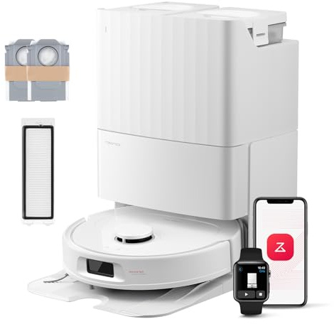 roborock QV 35S-Set Saugroboter mit Wischfunktion, 10.000 Pa HyperForce Saugkraft, Anti-Tangle-Bürsten, Anhebbare Schleudermopps, Intelligente Hindernisvermeidung, All-in-One Dock (Weiß)